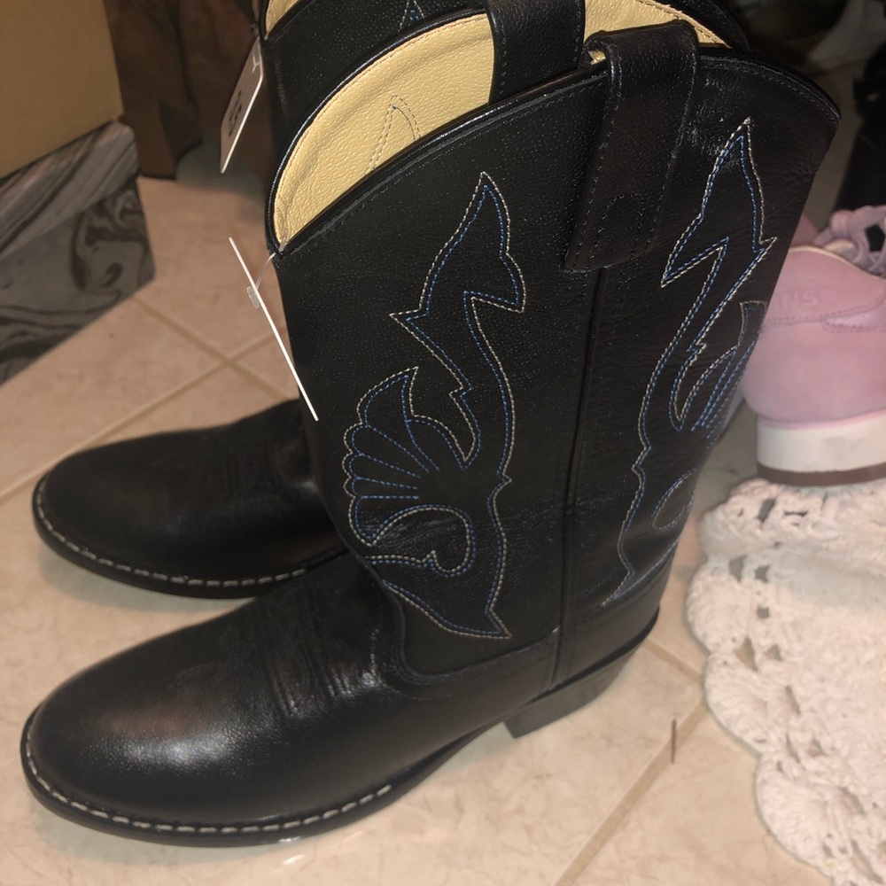 3 pairs of cowgirl boots- red, black & pink